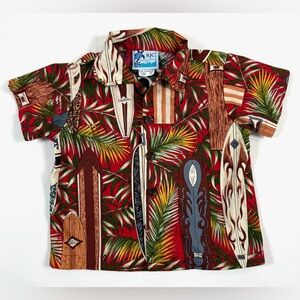 VINTAGE RJC Toddler‎ Aloha Shirt Size 1T Surfboard Print Hawaiian Shirt Tropical